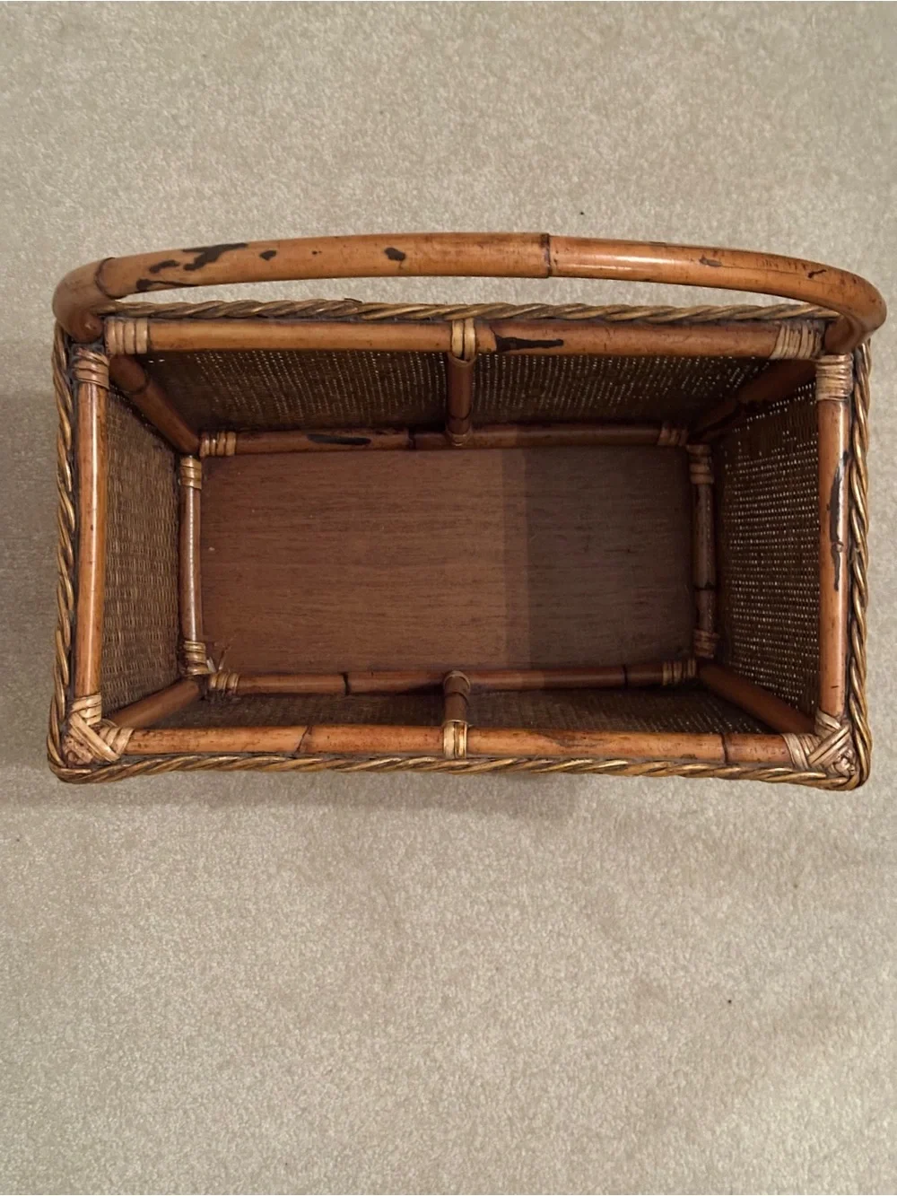 Boho Woven Rattan Rectangular Handled Basket - Tan